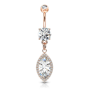 Sphynx Oval Belly Dangle in Rose Gold - Dangling Belly Ring. Navel Rings Australia.