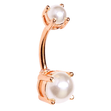 Jacinta White Pearl Belly Bars in Rose Gold - Basic Curved Barbell. Navel Rings Australia.