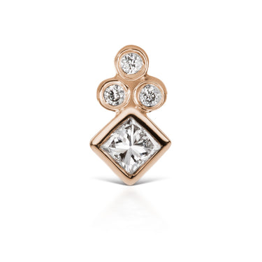 Princess Cut Four Diamond Trinity Earring by Maria Tash in 18K Rose Gold. Flat Stud. - Earring. Navel Rings Australia.