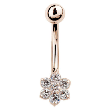 Rose Gold REAL Diamond Daisy Navel Ring - Basic Curved Barbell. Navel Rings Australia.