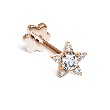 Diamond Star Earring by Maria Tash in 14K Rose Gold. Flat Stud.