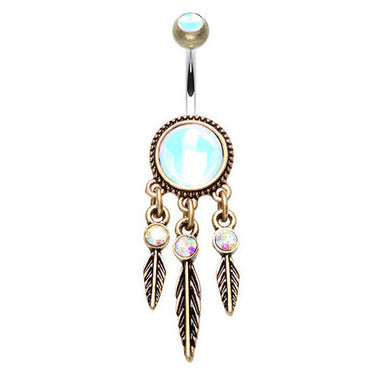 Brass Mystique Dream Catcher Belly Ring - Dangling Belly Ring. Navel Rings Australia.