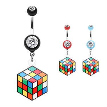 Puzzler Rubix Cube Belly Bar - Dangling Belly Ring. Navel Rings Australia.