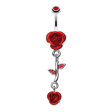 Metallic Ruby Rose Navel Bar - Dangling Belly Ring. Navel Rings Australia.