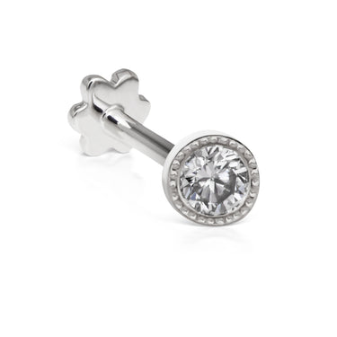 Scalloped Genuine Diamond Threaded Stud Earring by Maria Tash in 18K White Gold. Flat Stud. - Earring. Navel Rings Australia.