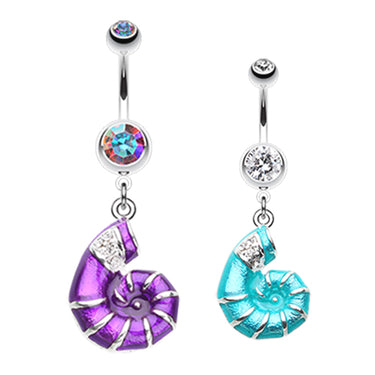 Metallic Ocean Sea Shell Belly Ring - Dangling Belly Ring. Navel Rings Australia.