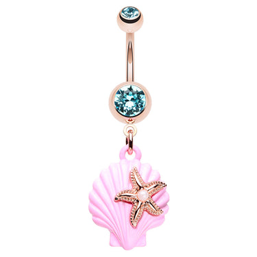 Ocean Pastels Shell Belly Bar in Rose Gold - Dangling Belly Ring. Navel Rings Australia.