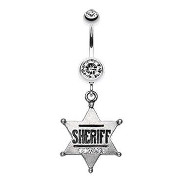 Sheriff Star Badge Belly Dangle - Dangling Belly Ring. Navel Rings Australia.