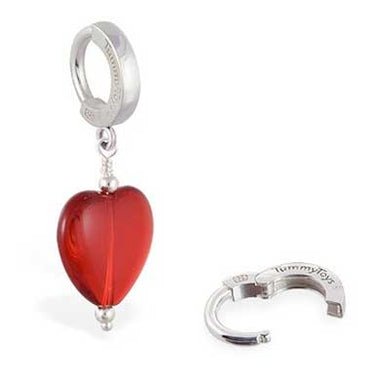 TummyToys® Silver Glass Heart Belly Huggy - TummyToys® Patented Clasp. Navel Rings Australia.