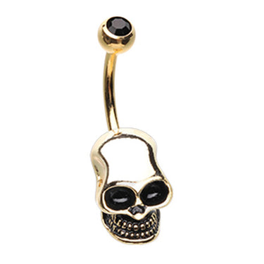 Deathly Skull Belly Bar in Gold - Fixed (non-dangle) Belly Bar. Navel Rings Australia.