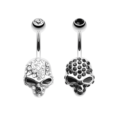 Crystal Alien Skull Belly Button Ring