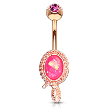 Snaked Opal Belly Bar with Rose Gold Plating - Fixed (non-dangle) Belly Bar. Navel Rings Australia.