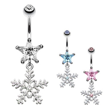 Snowy Night Dangly Navel Bar - Dangling Belly Ring. Navel Rings Australia.