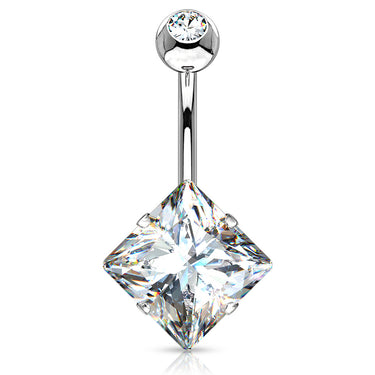 Diamanté Solitaire Belly Ring - Fixed (non-dangle) Belly Bar. Navel Rings Australia.