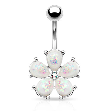 Scintillare Opal Daisy Belly Ring - Fixed (non-dangle) Belly Bar. Navel Rings Australia.