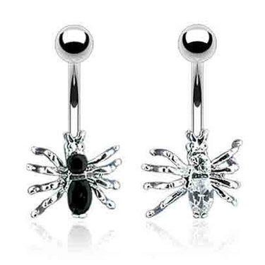 Incy Wincy Spider Belly Ring - Fixed (non-dangle) Belly Bar. Navel Rings Australia.