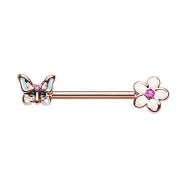 Rose Gold Spring Butterfly Flower Nipple Ring - Nipple Ring. Navel Rings Australia.