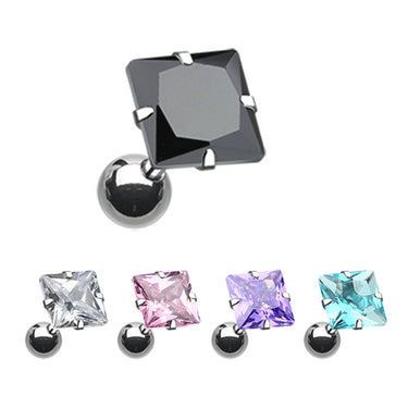 Prongset Square Gem Earring. Tragus and Cartilage Piercings. - Earring. Navel Rings Australia.