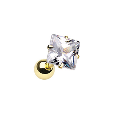 Prongset Square Gem Earring in Gold. Tragus and Cartilage Piercings. - Earring. Navel Rings Australia.