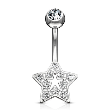 Floaty Star Belly Bar in 14K White Gold - Fixed (non-dangle) Belly Bar. Navel Rings Australia.