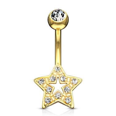 Floaty Star Belly Bar in 14K Yellow Gold - Fixed (non-dangle) Belly Bar. Navel Rings Australia.