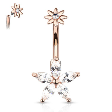 The Galatea Star Belly Bar with Rose Gold Plating - Fixed (non-dangle) Belly Bar. Navel Rings Australia.