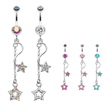 Shooting Star Galaxy Belly Button Ring - Dangling Belly Ring. Navel Rings Australia.