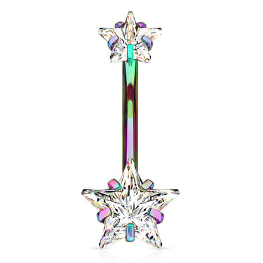 Ice Star Solitaire with Metallic Titanium Plating - Fixed (non-dangle) Belly Bar. Navel Rings Australia.