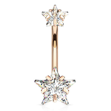 Ice Star Solitaire Belly Bar with Rose Gold Plating - Fixed (non-dangle) Belly Bar. Navel Rings Australia.