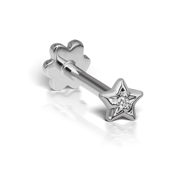 Diamond Solitaire Star Threaded Stud Earring by Maria Tash in 14K White Gold. Flat Stud.