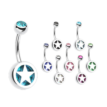 Star Colour Inlay Belly Rings - Basic Curved Barbell. Navel Rings Australia.