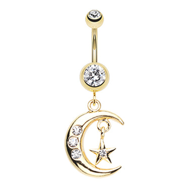 Starry Night Moon Belly Dangle - Dangling Belly Ring. Navel Rings Australia.