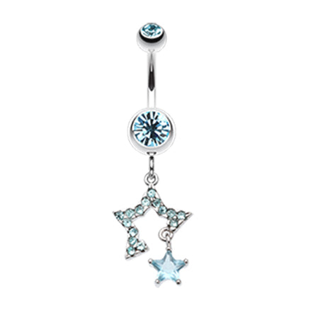 Cute 316L Dangly Star Navel Piercing Rings in Pink, Blue or Clear ...