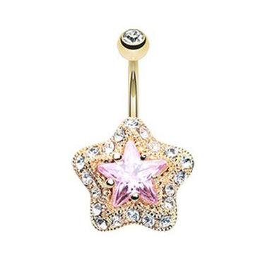 Pink Star Galactic Belly Bar - Fixed (non-dangle) Belly Bar. Navel Rings Australia.