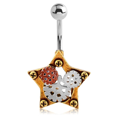 Steampunk Star Belly Bar - Fixed (non-dangle) Belly Bar. Navel Rings Australia.