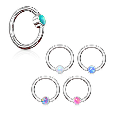 FLAT Opal Captive Belly Rings in Steel - Captive Belly Ring. Navel Rings Australia.