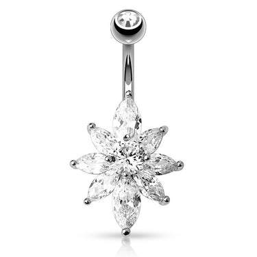 Glacier Marquise Belly Ring - Fixed (non-dangle) Belly Bar. Navel Rings Australia.