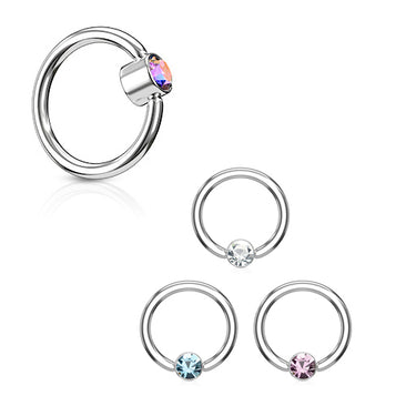 FLAT Gem Captive Belly Rings in Steel - Captive Belly Ring. Navel Rings Australia.