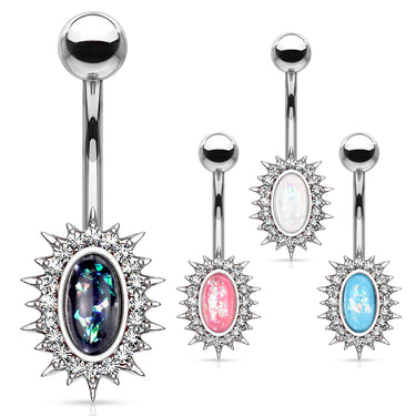 Regal Relics Opal Belly Bar - Fixed (non-dangle) Belly Bar. Navel Rings Australia.