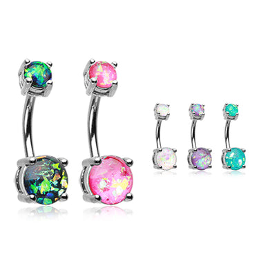 Classic Prong Opal Gleam Belly Bars - Basic Curved Barbell. Navel Rings Australia.