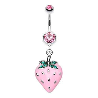 Strawberry Fruity Belly Button Ring - Dangling Belly Ring. Navel Rings Australia.