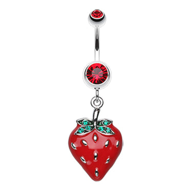 Strawberry Fruity Belly Button Ring - Dangling Belly Ring. Navel Rings Australia.