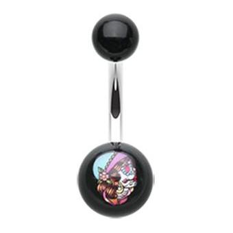 Dia De Los Muertos Belly Ring - Basic Curved Barbell. Navel Rings Australia.