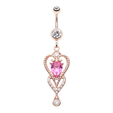 Soigné Heart Belly Dangle in Summer Rose - Dangling Belly Ring. Navel Rings Australia.