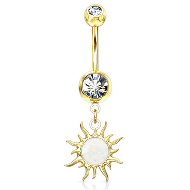 Flaming Opal Sunburst Belly Dangle with Gold Plating - Dangling Belly Ring. Navel Rings Australia.