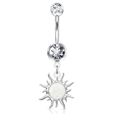 Flaming Opal Sunburst Belly Dangle - Dangling Belly Ring. Navel Rings Australia.