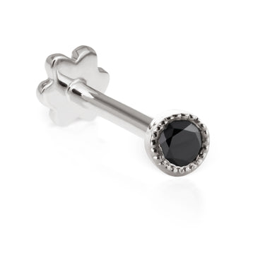 Scalloped Genuine Black Diamond Threaded Stud Earring by Maria Tash in 18K White Gold. Flat Stud. - Earring. Navel Rings Australia.