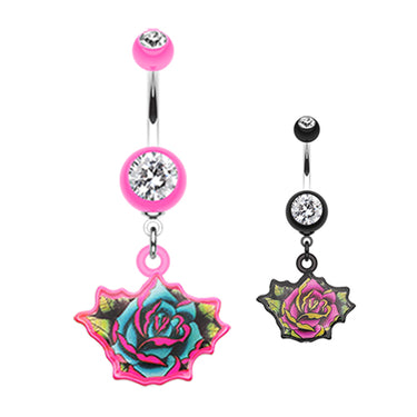 Rose Tattoo Belly Dangle - Dangling Belly Ring. Navel Rings Australia.