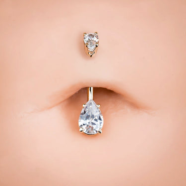 14K Yellow Gold Teardrop Gem Belly Rings - Basic Curved Barbell. Navel Rings Australia.