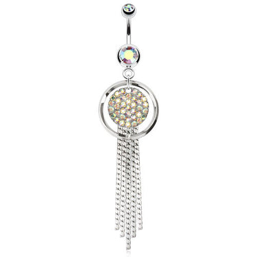 Paved Circle Chandelier Belly Bar - Dangling Belly Ring. Navel Rings Australia.